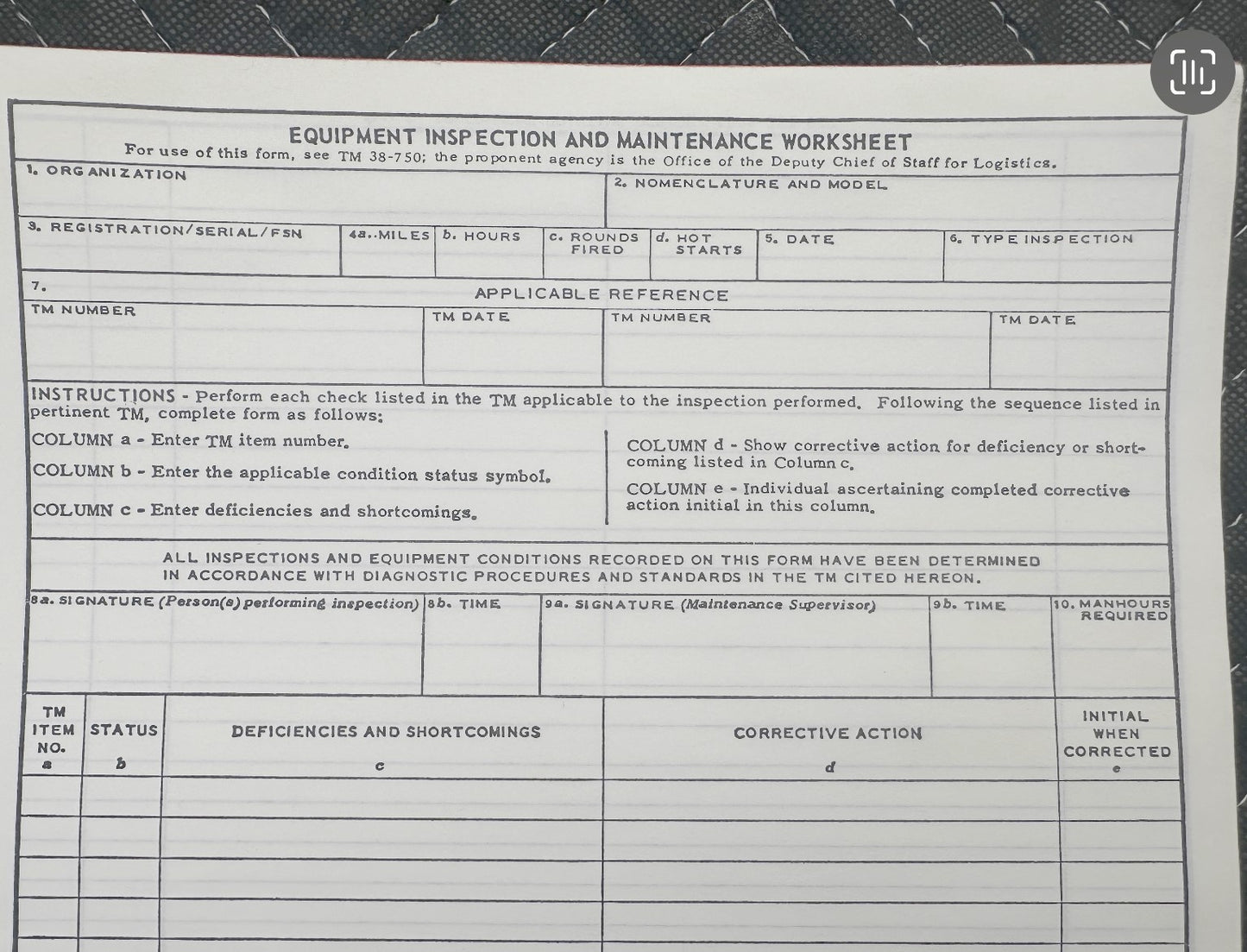 US DA 2404 Pad of blanks