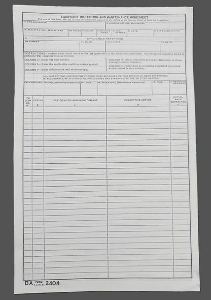 US DA 2404 Pad of blanks