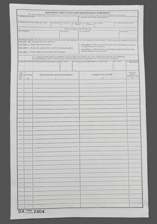 US DA 2404 Pad of blanks